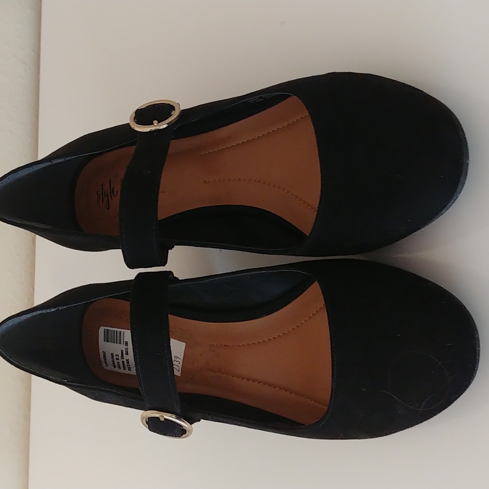 Black suede mary jane shoes